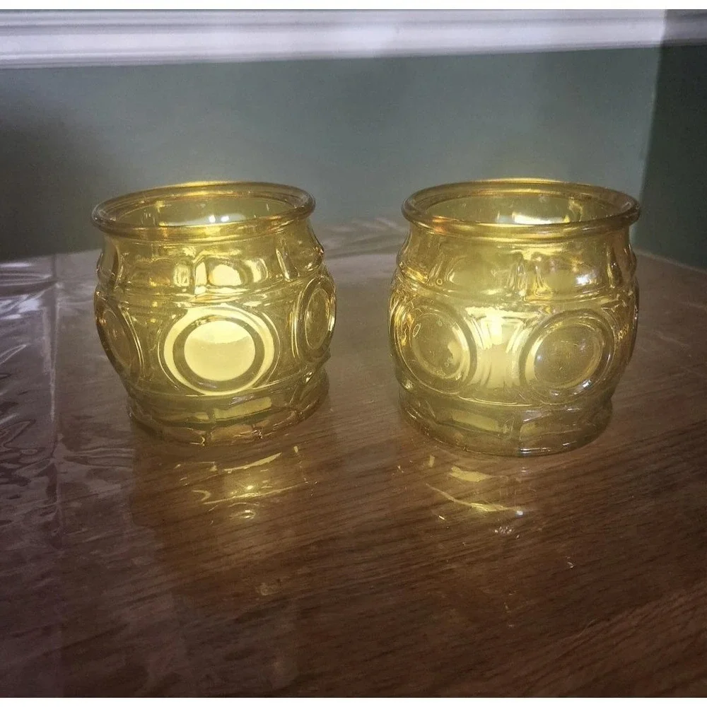 Vintage Wheaton Bullseye Amber Glass Sugar Bowl Votive Holder